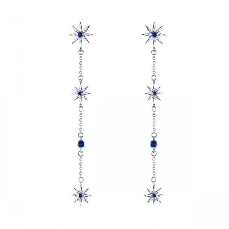 Pandora Style Silver Dangle Earrings, Octagonal Star - BSE060