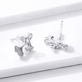 Pandora Style Silver Stud Earrings, Ginkgo Leaf - BSE328