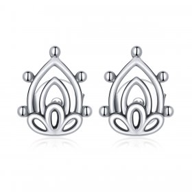 Pandora Style Silver Stud Earrings, Lotus Bud - SCE989
