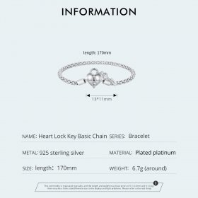 Pandora Style Heart Lock Key Chain Bracelet - SCB259