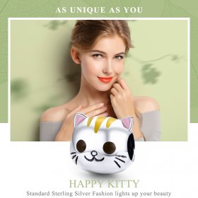 Silver Happy Kitty Charm - PANDORA Style - SCC1142