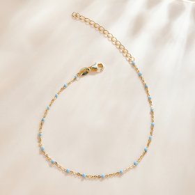 Cyan Beads Pandora Style Bracelet Bohmian, 18ct Gold Plated - SCB212