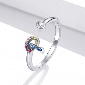 PANDORA Style Colorful Letter-P Open Ring - SCR723-P