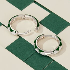 Pandora Style Green and white diamond pattern Hoop Earrings - SCE1611-GN