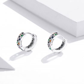 Pandora Style Silver Hoop Earrings, Color Dot Blocks - SCE1123