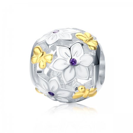 Two Tone Pandora Style Charm, Bicolor Flowers and Butterflies - SCC546