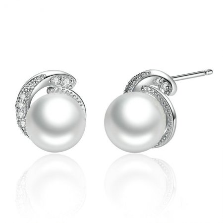 Silver Pearl Stud Earrings - PANDORA Style - SCE021