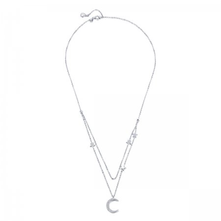 Pandora Style Silver Necklace, Moon & Stars, Enamel - BSN038