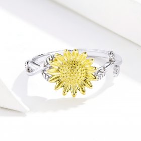 Pandora Style Two Tone Open Ring, Bicolor Golden Sunflowers - SCR596