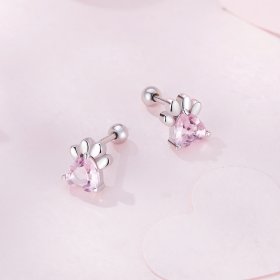 Pandora-style earrings adorned with adorable pink dog paw studs - SCE1574