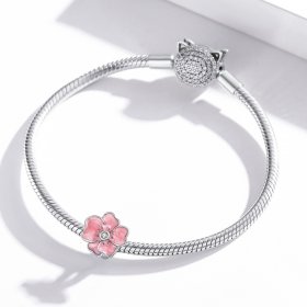Pandora Style Silver Charm, Pink Flower, Pink Enamel - SCC1729