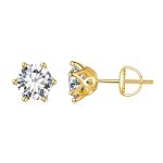 Pandora Style Gold Plated One Carat Six-Claw Moissanite Stud Earrings - MSE004-BL