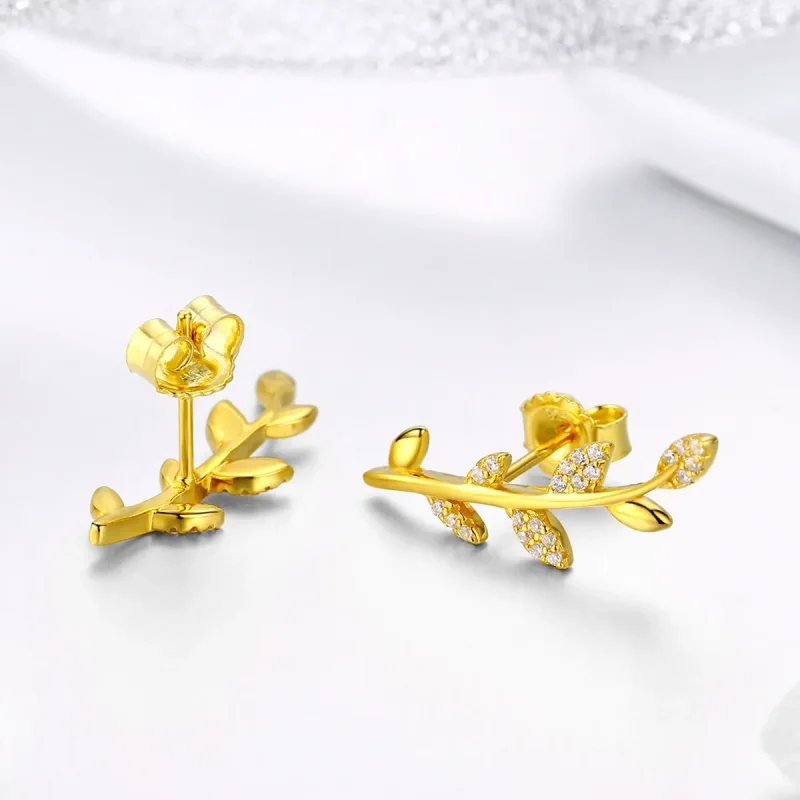 (image for) Gold-Plated Branch of Leaves Stud Earrings - PANDORA Style - SCE556 - View 3