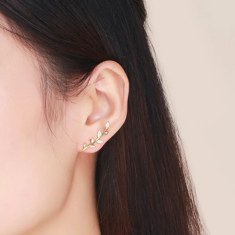 (image for) Gold-Plated Branch of Leaves Stud Earrings - PANDORA Style - SCE556 - View 4