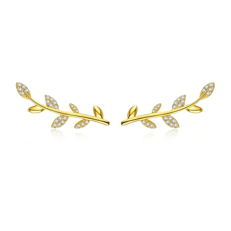 (image for) Gold-Plated Branch of Leaves Stud Earrings - PANDORA Style - SCE556 - Product Image