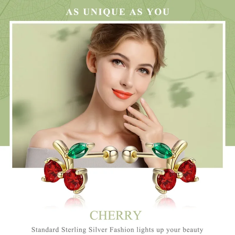 (image for) Gold-Plated Cherry Stud Earrings - PANDORA Style - SCE543 - View 2