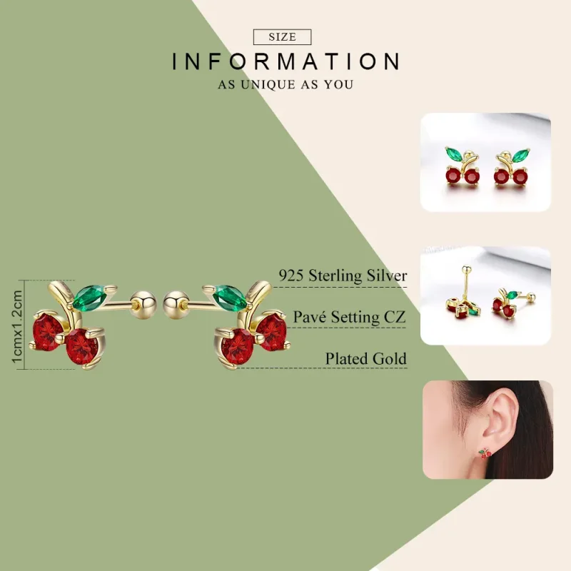 (image for) Gold-Plated Cherry Stud Earrings - PANDORA Style - SCE543 - View 3
