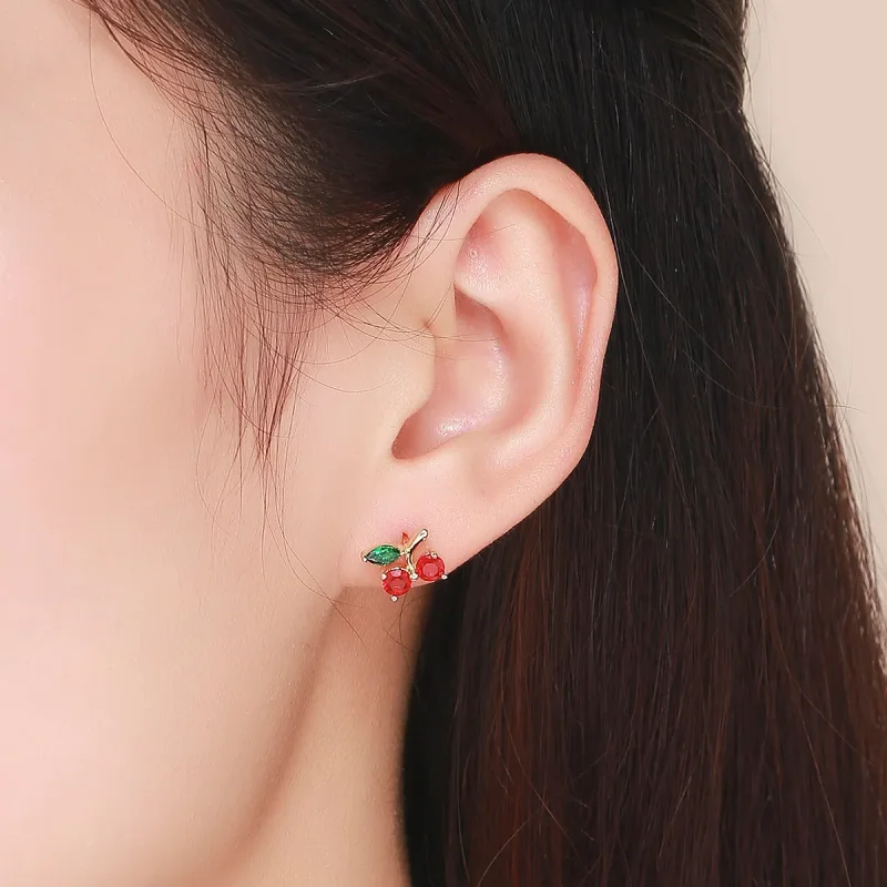(image for) Gold-Plated Cherry Stud Earrings - PANDORA Style - SCE543 - View 4