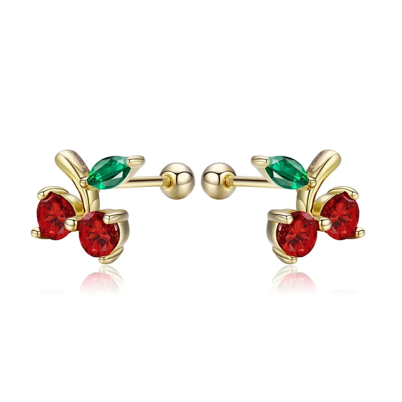 (image for) Gold-Plated Cherry Stud Earrings - PANDORA Style - SCE543 - Product Image