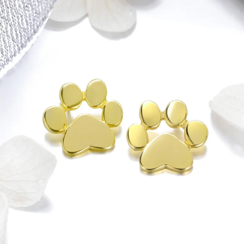 (image for) Gold-Plated Cute Paw Mark Stud Earrings - PANDORA Style - SCE407-4 - View 2