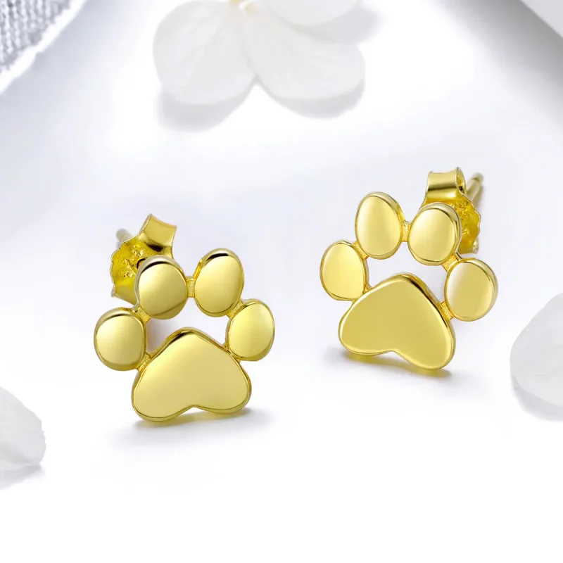 (image for) Gold-Plated Cute Paw Mark Stud Earrings - PANDORA Style - SCE407-4 - View 3