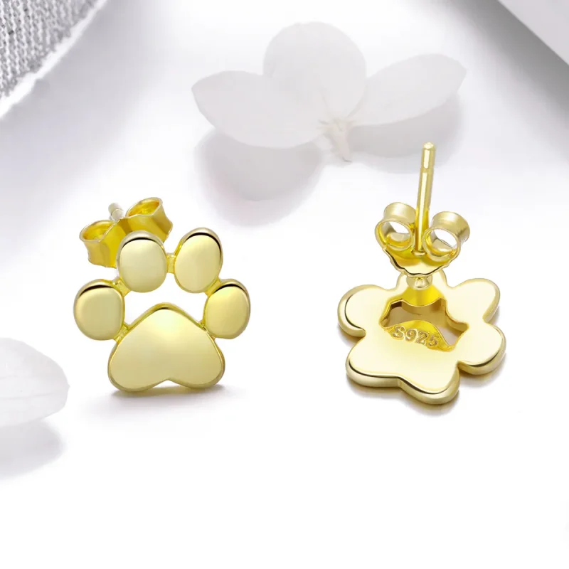 (image for) Gold-Plated Cute Paw Mark Stud Earrings - PANDORA Style - SCE407-4 - View 4