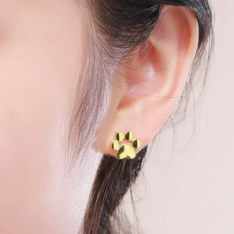 (image for) Gold-Plated Cute Paw Mark Stud Earrings - PANDORA Style - SCE407-4 - View 5