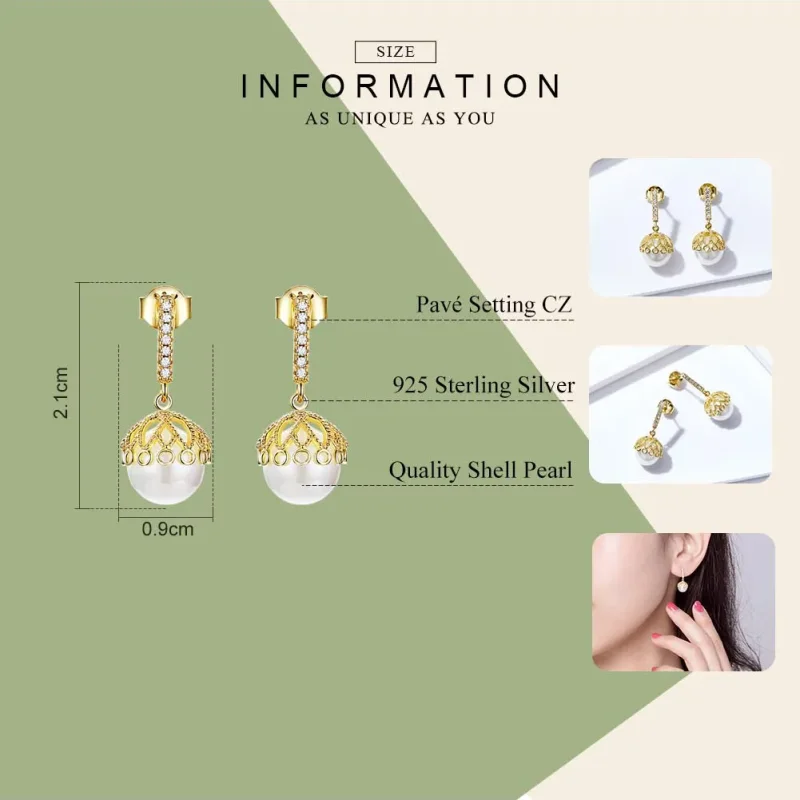 (image for) Gold-Plated Gentle Pearl Hanging Earrings - PANDORA Style - SCE608 - View 3