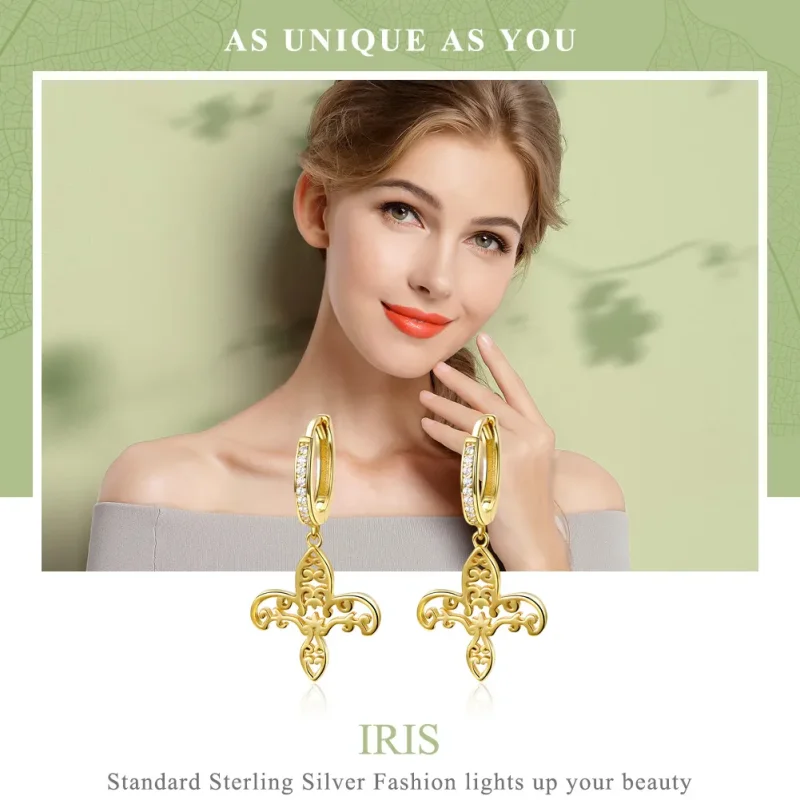 (image for) Gold-Plated Iris Hanging Earrings - PANDORA Style - SCE535 - View 2