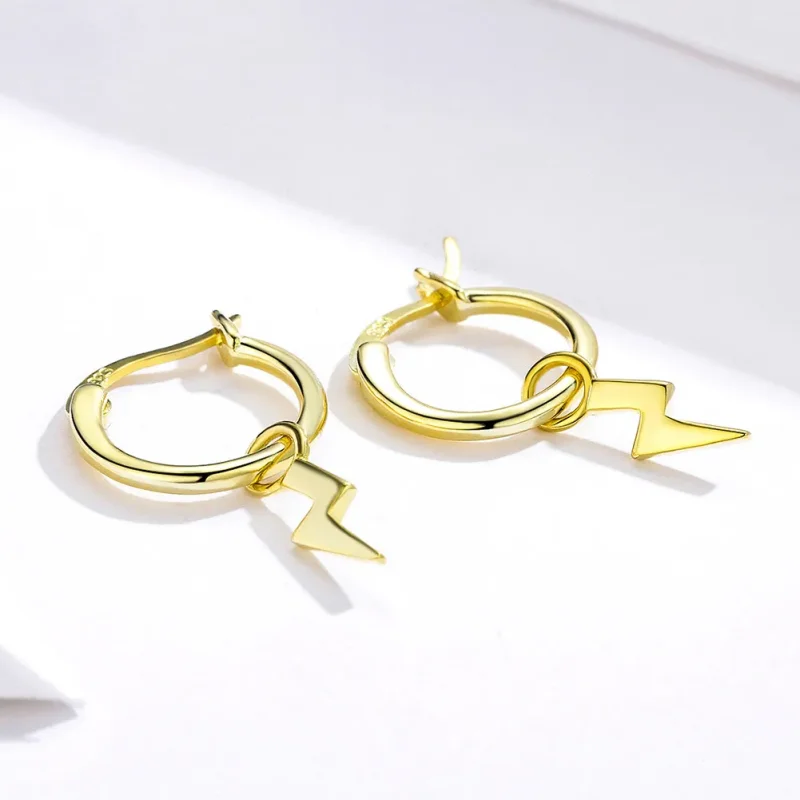 (image for) Gold-Plated Lighting Hoop Earrings - PANDORA Style - SCE621 - View 2