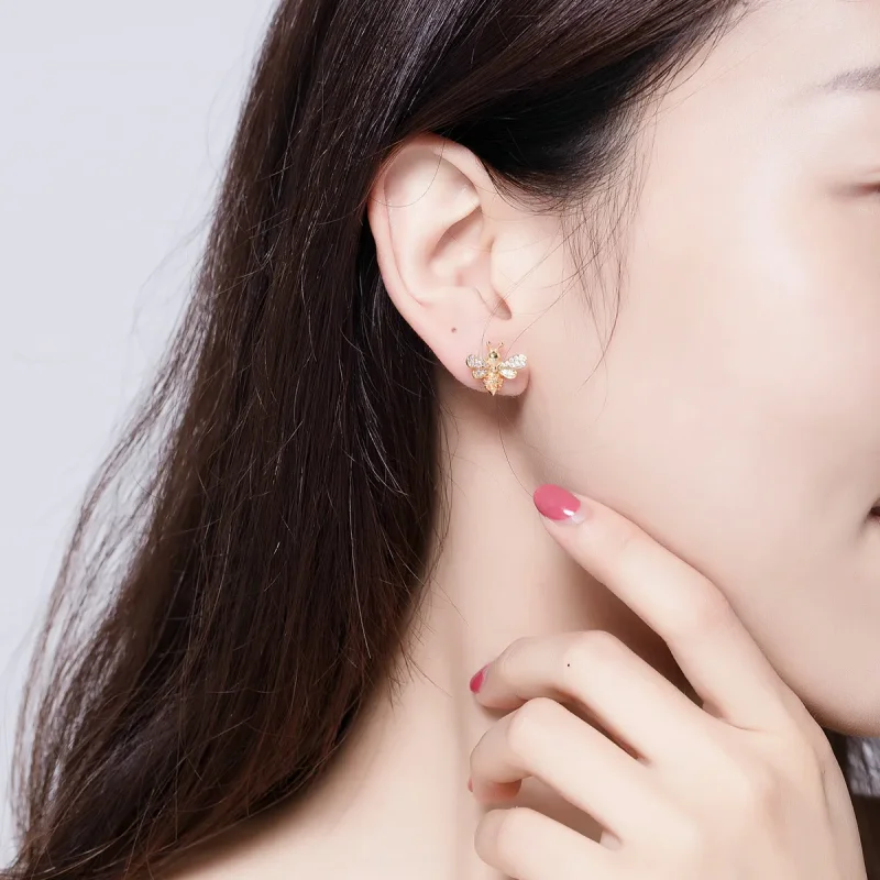 (image for) Gold-Plated Reiki Bee Stud Earrings - PANDORA Style - SCE344-B - View 3