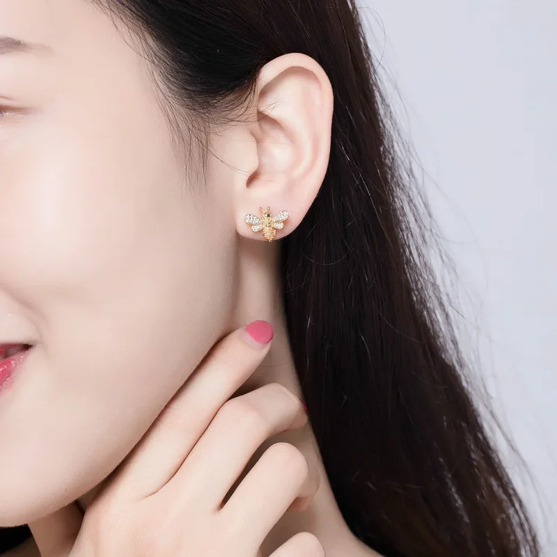 (image for) Gold-Plated Reiki Bee Stud Earrings - PANDORA Style - SCE344-B - View 4