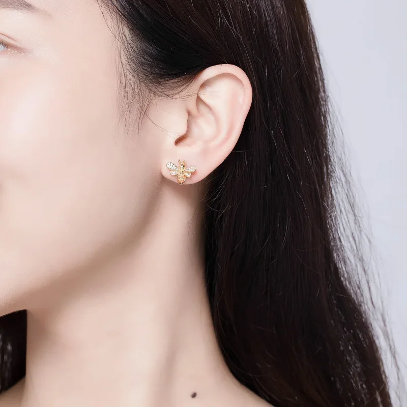 (image for) Gold-Plated Reiki Bee Stud Earrings - PANDORA Style - SCE344-B - View 5