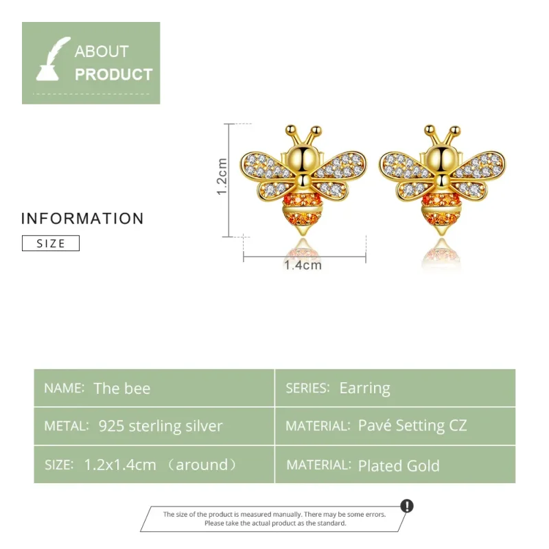 (image for) Gold-Plated Reiki Bee Stud Earrings - PANDORA Style - SCE344-B - View 6