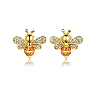 (image for) Gold-Plated Reiki Bee Stud Earrings - PANDORA Style - SCE344-B