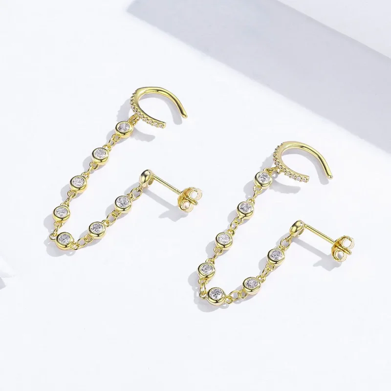 (image for) Gold-Plated Shining World Hanging Earrings - PANDORA Style - SCE685 - View 2