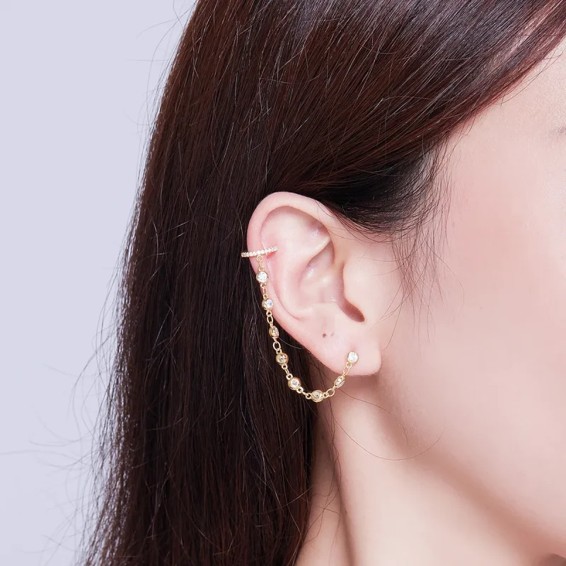 (image for) Gold-Plated Shining World Hanging Earrings - PANDORA Style - SCE685 - View 4