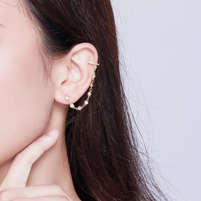 (image for) Gold-Plated Shining World Hanging Earrings - PANDORA Style - SCE685 - View 5