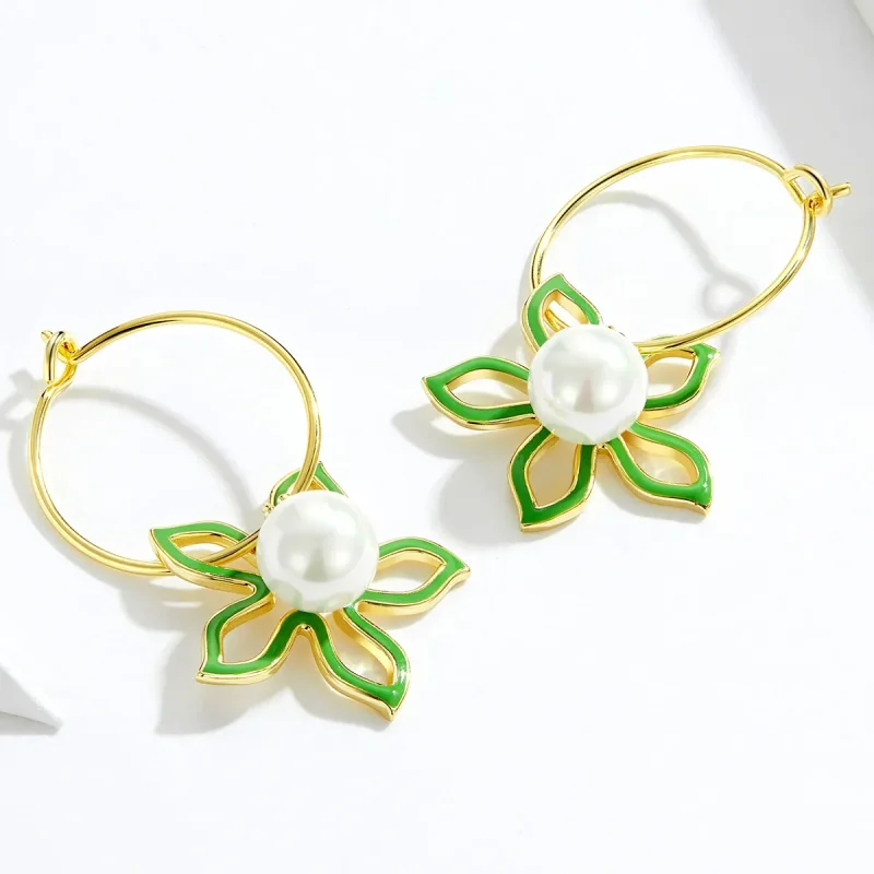 (image for) Gold-Plated Summer Flower Hanging Earrings - PANDORA Style - SCE679 - View 2