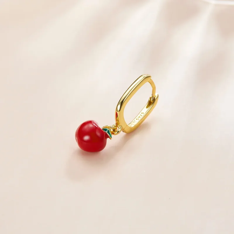 (image for) Pandora Style 18ct Gold Plated Dangle Earrings, Apple, Multicolor Enamel - SCE10 - View 2