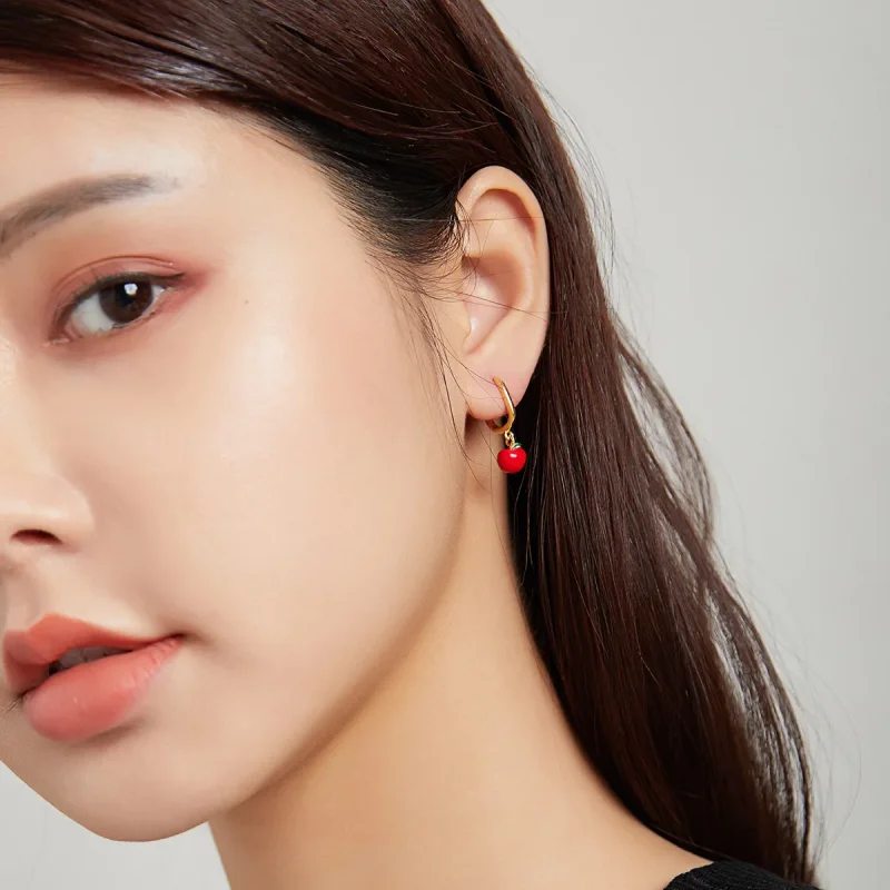 (image for) Pandora Style 18ct Gold Plated Dangle Earrings, Apple, Multicolor Enamel - SCE10 - View 3