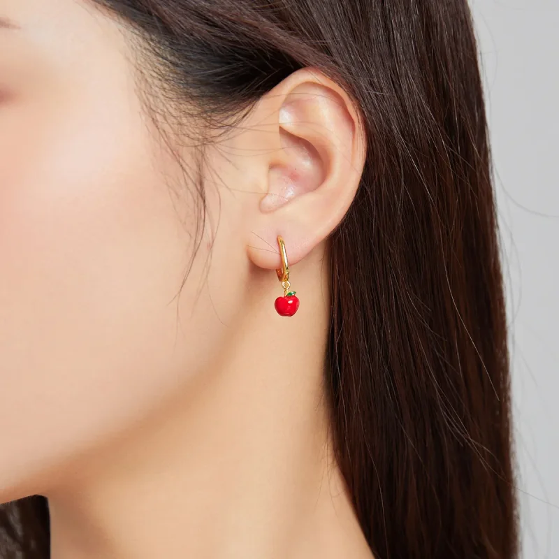 (image for) Pandora Style 18ct Gold Plated Dangle Earrings, Apple, Multicolor Enamel - SCE10 - View 4