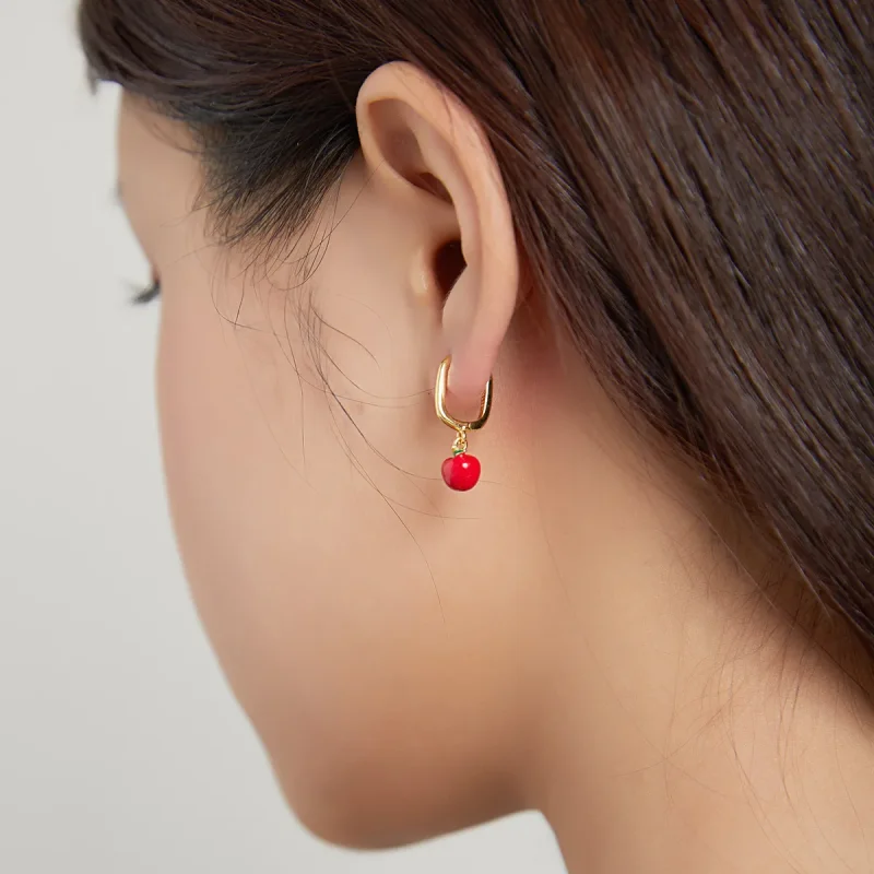 (image for) Pandora Style 18ct Gold Plated Dangle Earrings, Apple, Multicolor Enamel - SCE10 - View 5