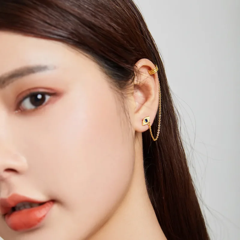 (image for) Pandora Style 18ct Gold Plated Dangle Earrings, Devil's Eye - SCE1096 - View 6