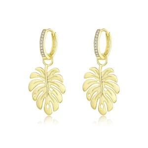 (image for) Pandora Style 18ct Gold Plated Dangle Earrings, Monstera Leaf - BSE223