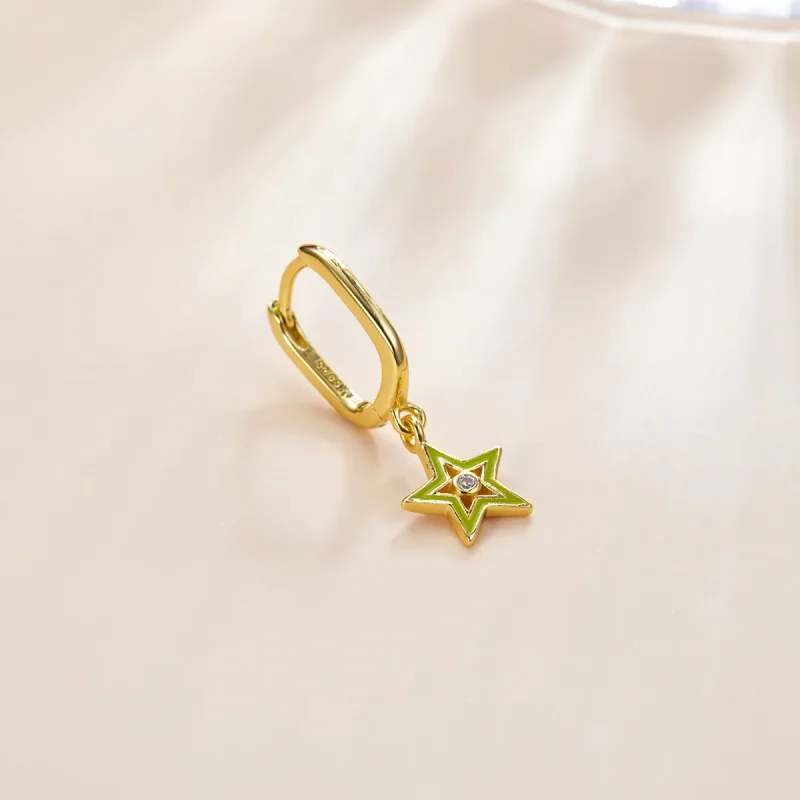 (image for) Pandora Style 18ct Gold Plated Dangle Earrings, Shining Star, Green Enamel - SCE - View 2