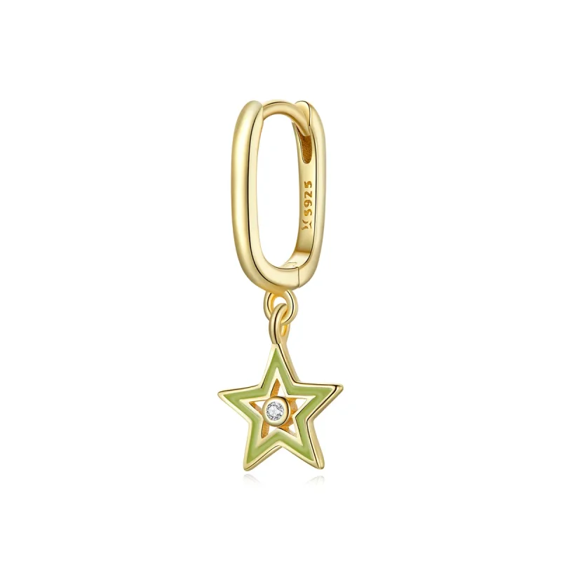 (image for) Pandora Style 18ct Gold Plated Dangle Earrings, Shining Star, Green Enamel - SCE1077-YE - Product Image