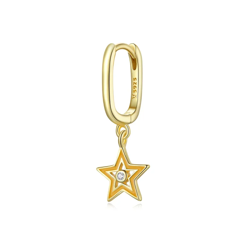 (image for) Pandora Style 18ct Gold Plated Dangle Earrings, Shining Star, Orange Enamel - SCE1077-OG - Product Image