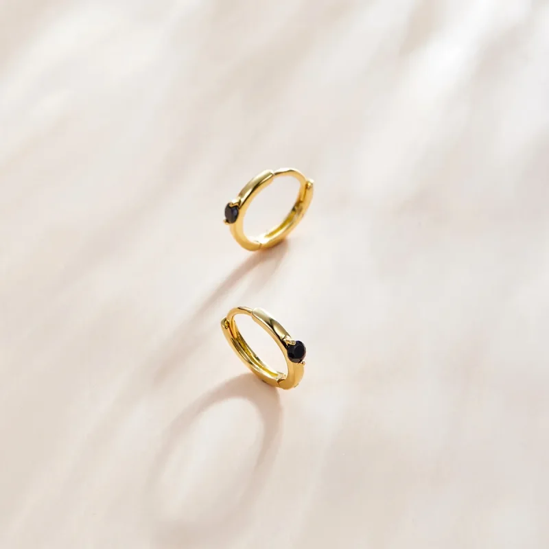 (image for) Pandora Style 18ct Gold Plated Hoop Earrings , Ball - SCE1050-BK - View 2