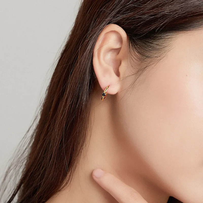 (image for) Pandora Style 18ct Gold Plated Hoop Earrings , Ball - SCE1050-BK - View 4